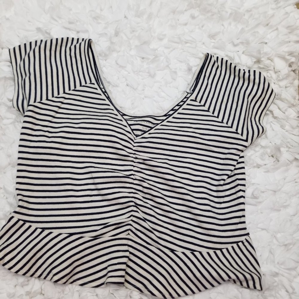 Americican Eagle Peplin Hem Stripped Crop Tshirt.